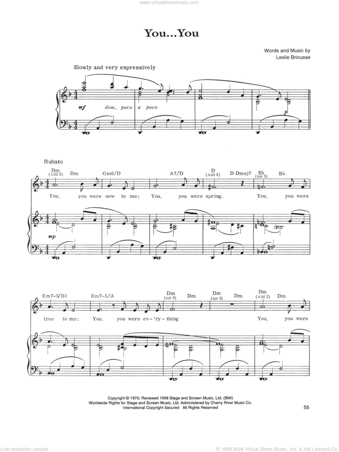 You... You sheet music for voice, piano or guitar by Leslie Bricusse, intermediate skill level