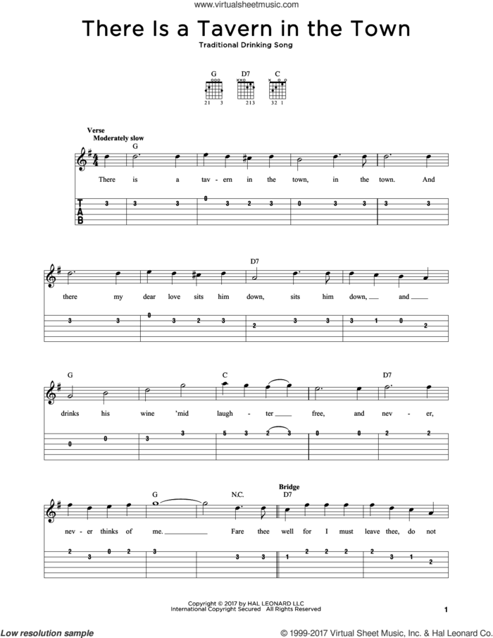 There Is A Tavern In The Town sheet music for guitar solo, intermediate skill level