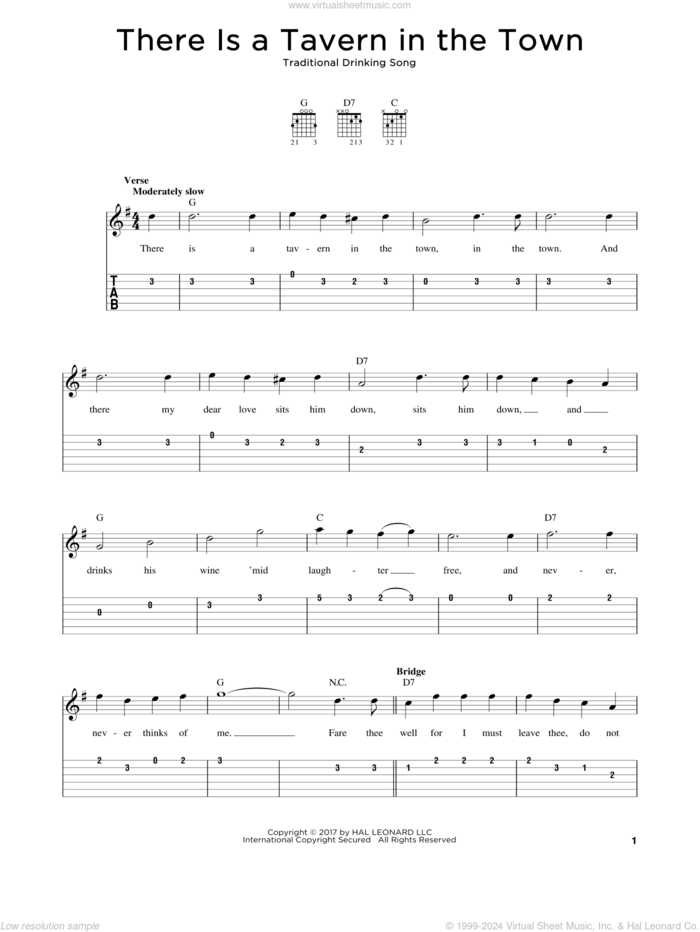 There Is A Tavern In The Town sheet music for guitar solo (easy tablature), easy guitar (easy tablature)