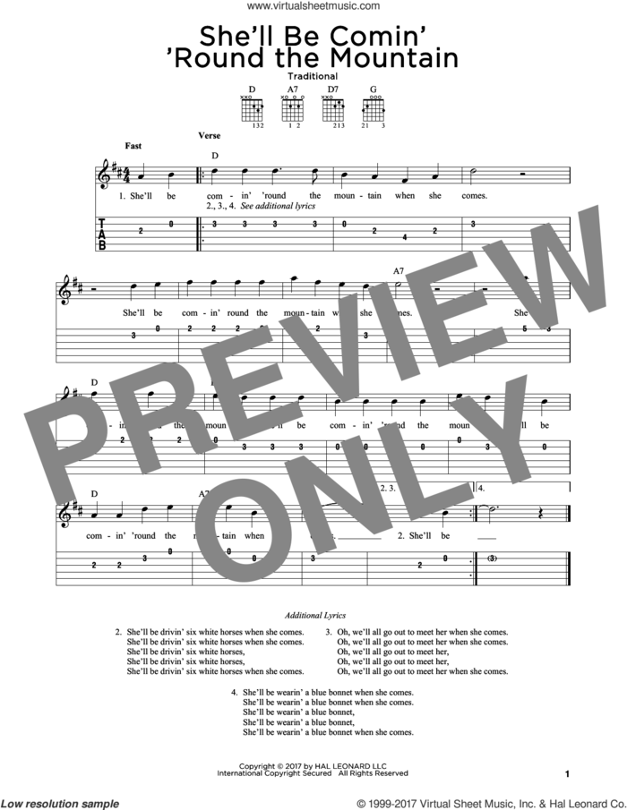 She'll Be Comin' 'Round The Mountain sheet music for guitar solo, intermediate skill level