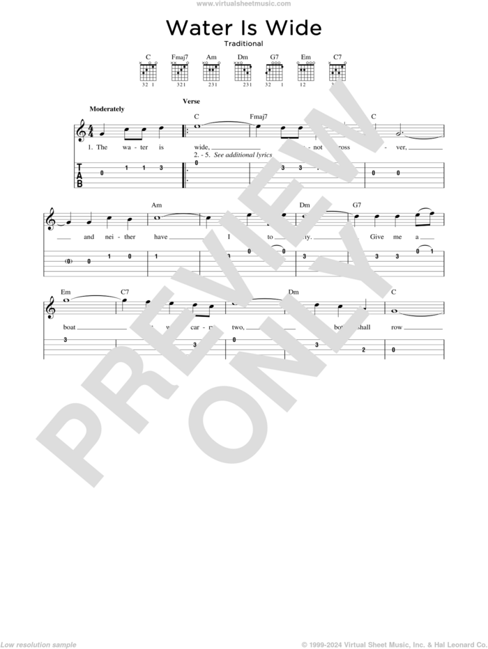 Water Is Wide sheet music for guitar solo, intermediate skill level