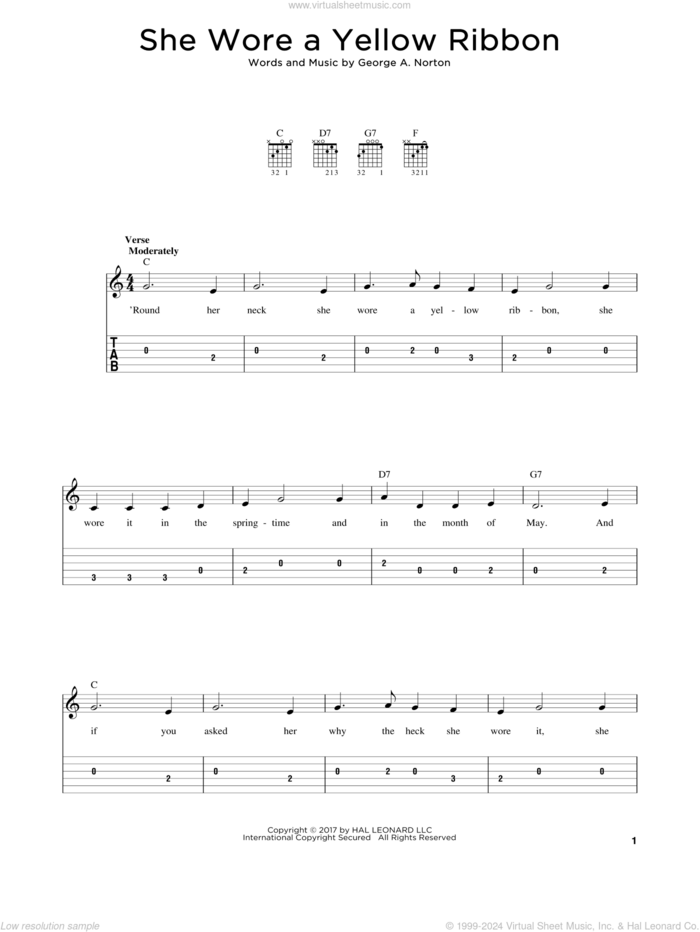 She Wore A Yellow Ribbon sheet music for guitar solo by George A. Norton, intermediate skill level