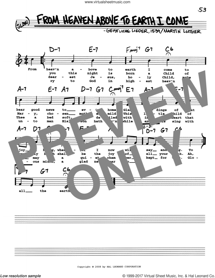 From Heaven Above To Earth I Come sheet music for voice and other instruments (real book with lyrics) by Martin Luther and Geistliche Lieder, intermediate skill level