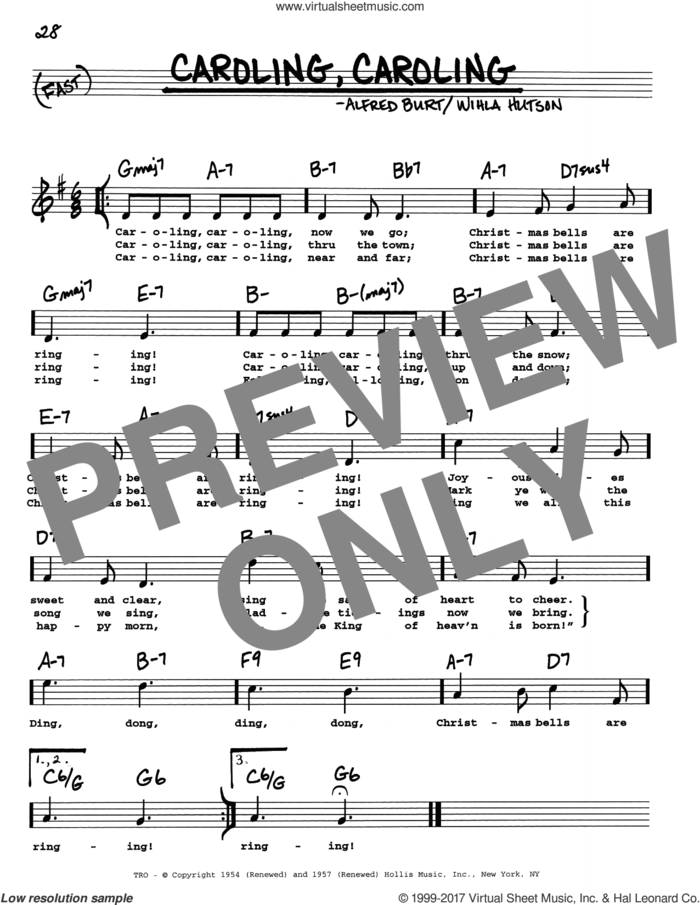 Caroling, Caroling sheet music for voice and other instruments (real book with lyrics) by Alfred Burt and Wihla Hutson, intermediate skill level