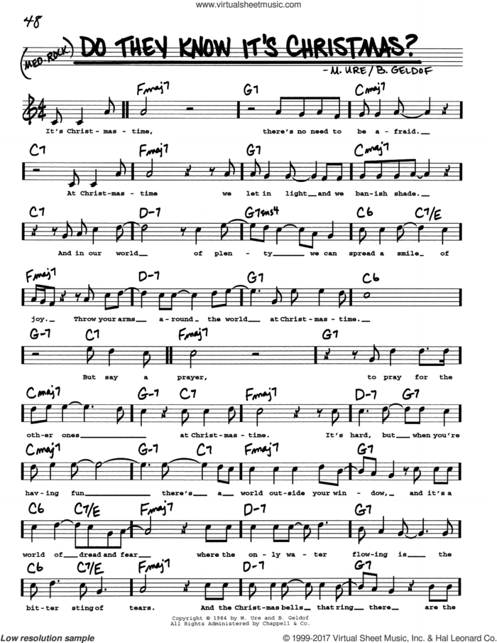 Do They Know It's Christmas? (Feed The World) sheet music for voice and other instruments (real book with lyrics) by Midge Ure and Bob Geldof, intermediate skill level
