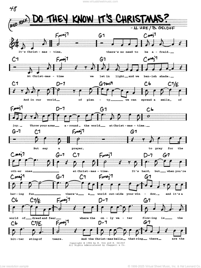 Do They Know It's Christmas? (Feed The World) sheet music for voice and other instruments (real book with lyrics) by Midge Ure and Bob Geldof, intermediate skill level