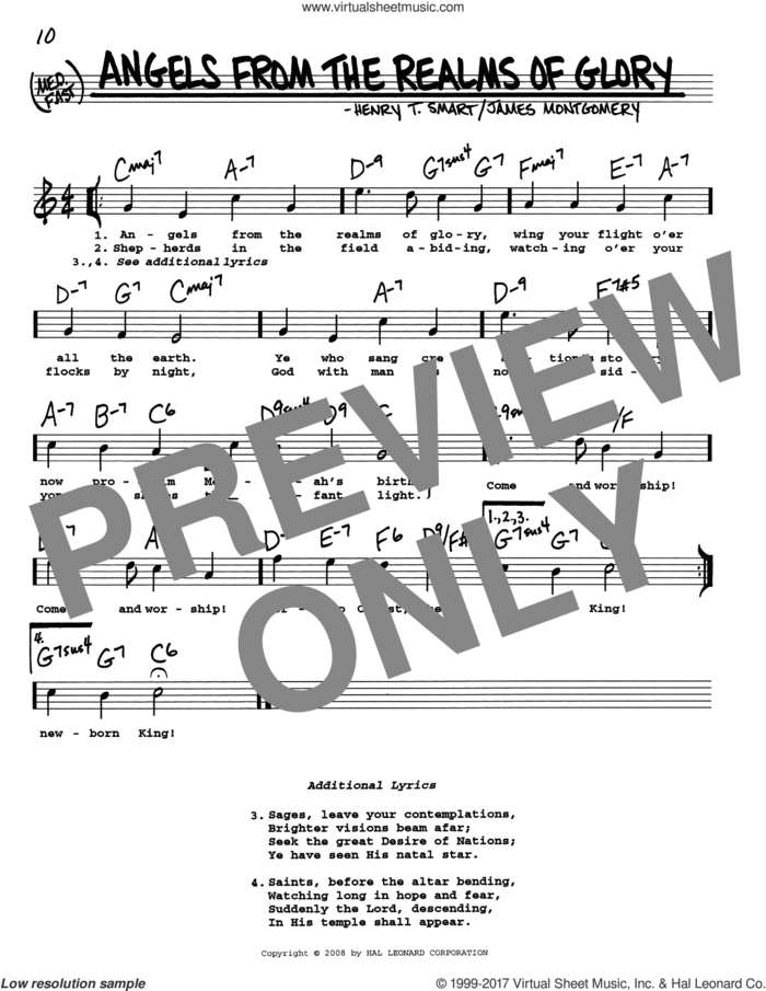Angels From The Realms Of Glory sheet music for voice and other instruments (real book with lyrics) by James Montgomery and Henry T. Smart, intermediate skill level