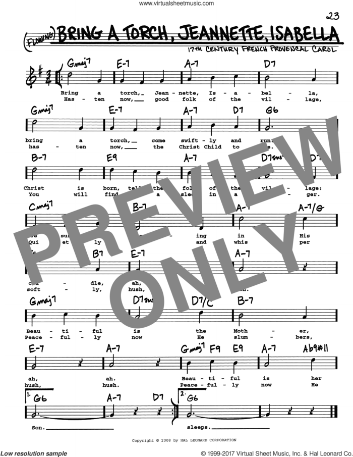 Bring A Torch, Jeannette, Isabella sheet music for voice and other instruments (real book with lyrics) by Anonymous and Miscellaneous, intermediate skill level