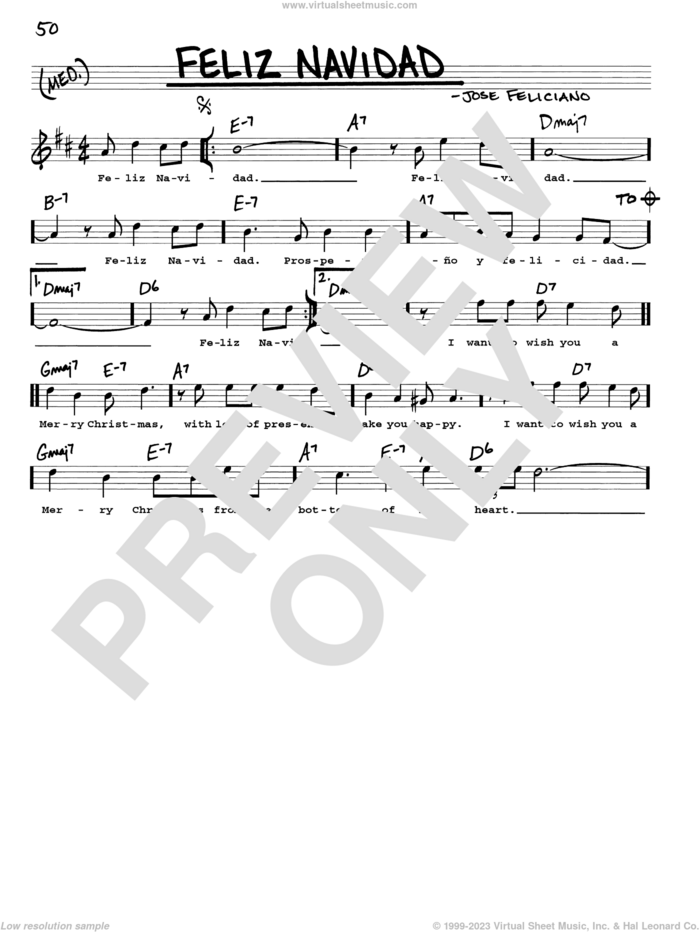 Feliz Navidad sheet music for voice and other instruments (real book with lyrics) by Jose Feliciano, intermediate skill level