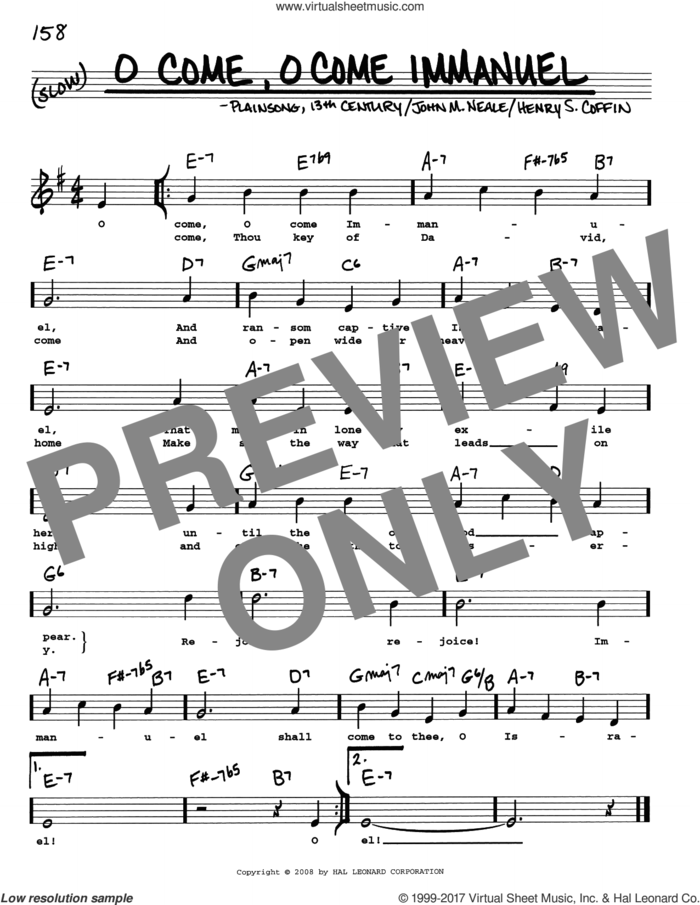 O Come, O Come Immanuel sheet music for voice and other instruments (real book with lyrics) by Plainsong, 13th Century, Henry S. Coffin (trans.) and John M. Neale (trans), intermediate skill level