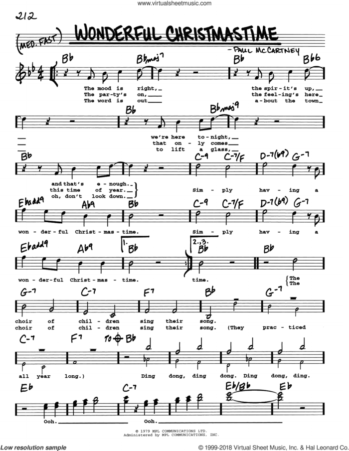 Wonderful Christmastime sheet music for voice and other instruments (real book with lyrics) by Paul McCartney, intermediate skill level