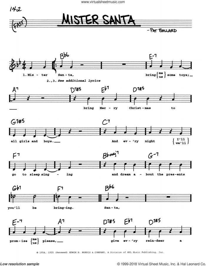 Mister Santa sheet music for voice and other instruments (real book with lyrics) by Pat Ballard, intermediate skill level