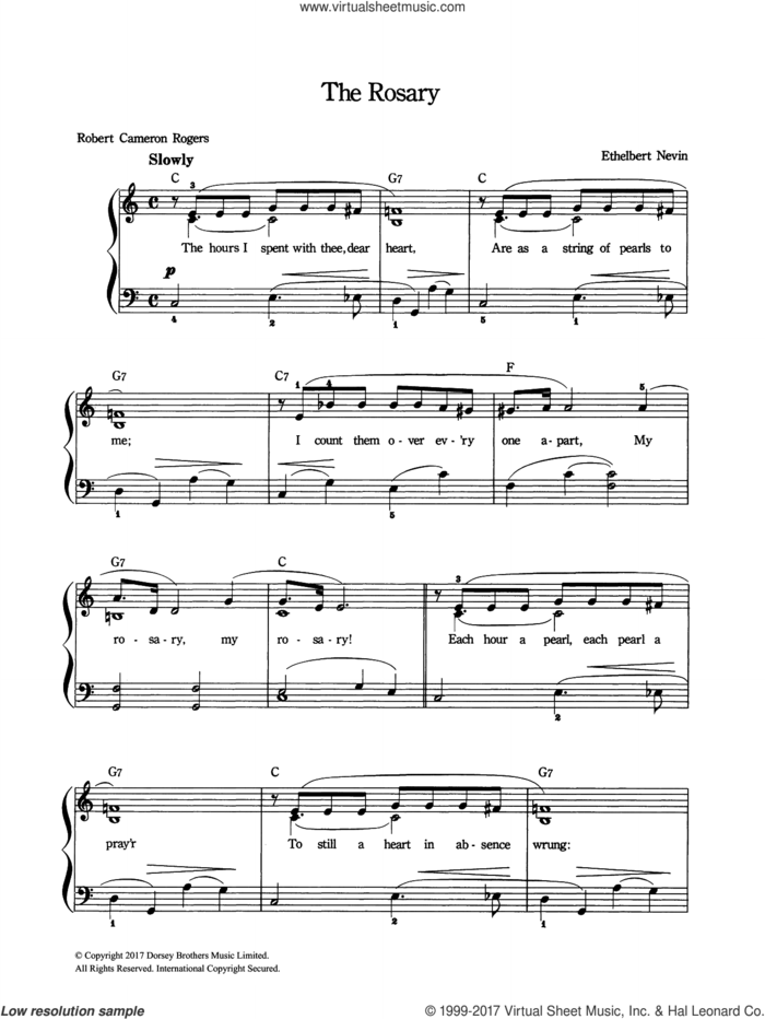 The Rosary sheet music for voice and piano by Ethelbert Nevin, intermediate skill level