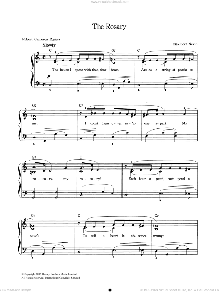 The Rosary sheet music for voice and piano by Ethelbert Nevin, intermediate skill level