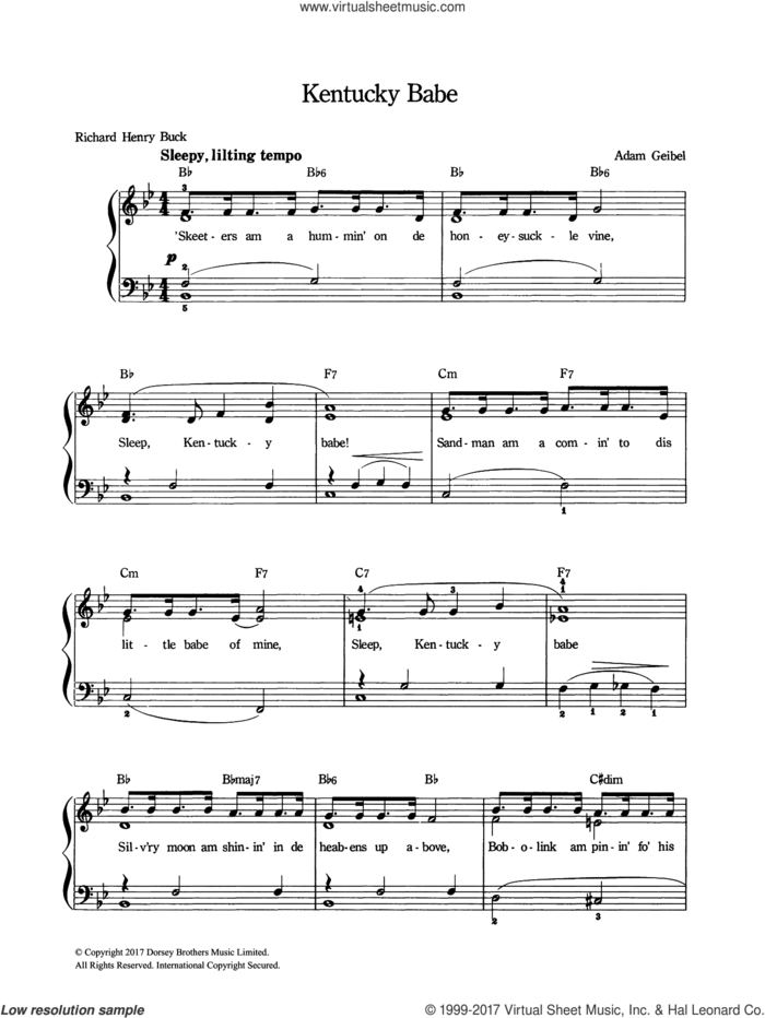 Kentucky Babe sheet music for voice and piano by Adam Geibel, intermediate skill level