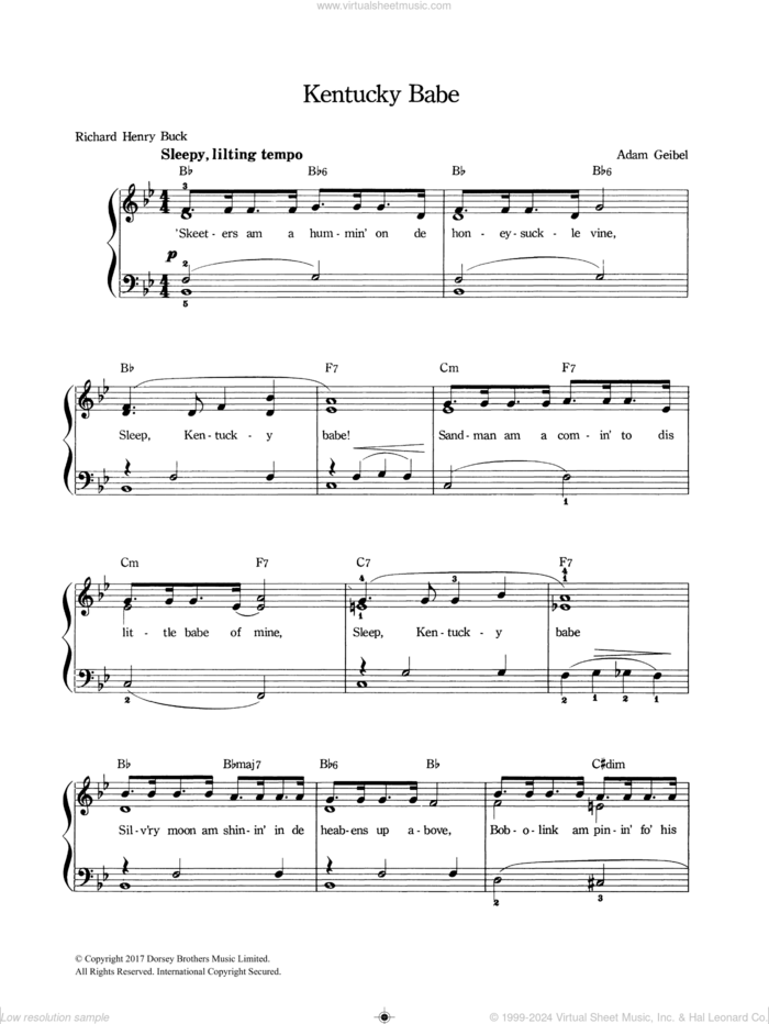 Kentucky Babe sheet music for voice and piano by Adam Geibel, intermediate skill level