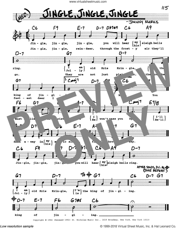 Jingle, Jingle, Jingle sheet music for voice and other instruments (real book with lyrics) by Johnny Marks, intermediate skill level