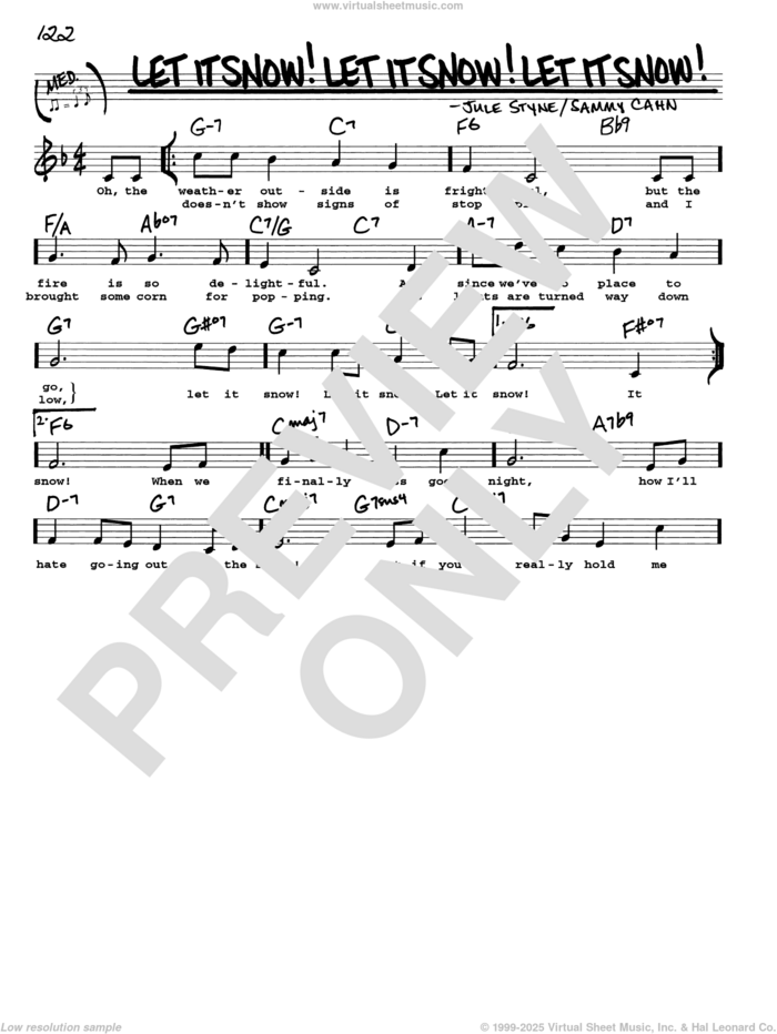 Let It Snow! Let It Snow! Let It Snow! sheet music for voice and other instruments (real book with lyrics) by Sammy Cahn and Jule Styne, intermediate skill level