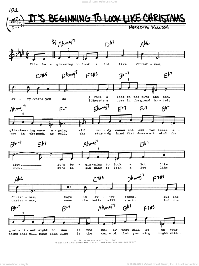 It's Beginning To Look Like Christmas sheet music for voice and other instruments (real book with lyrics) by Meredith Willson, intermediate skill level