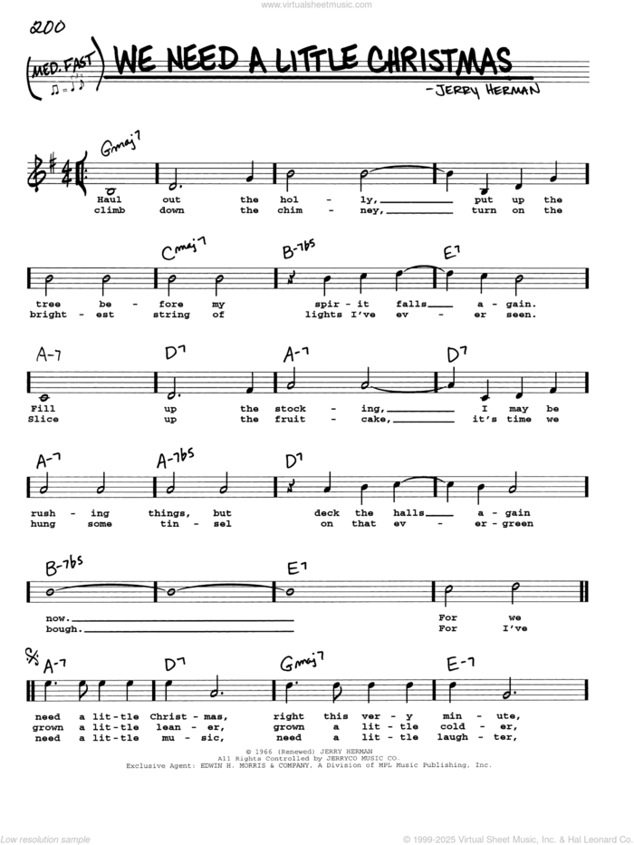 We Need A Little Christmas sheet music for voice and other instruments (real book with lyrics) by Jerry Herman and Kimberley Locke, intermediate skill level