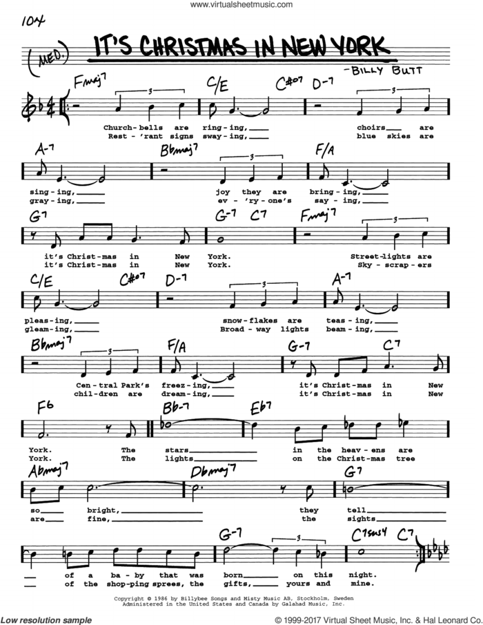 It's Christmas In New York sheet music for voice and other instruments (real book with lyrics) by Billy Butt, intermediate skill level