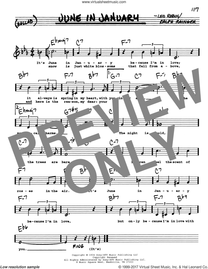 June In January sheet music for voice and other instruments (real book with lyrics) by Lucy Ann Polk, Leo Robin and Ralph Rainger, intermediate skill level