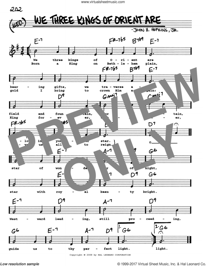 We Three Kings Of Orient Are sheet music for voice and other instruments (real book with lyrics) by John H. Hopkins, Jr., intermediate skill level