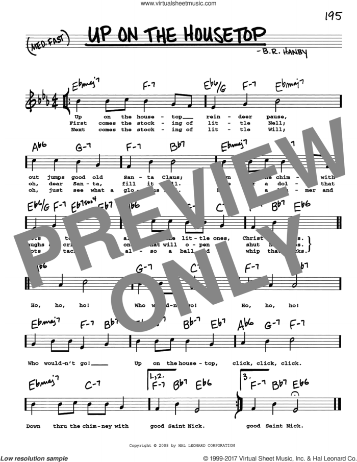 Up On The Housetop sheet music for voice and other instruments (real book with lyrics) by Benjamin Hanby, intermediate skill level