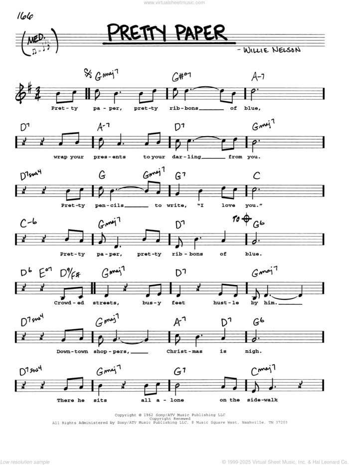 Pretty Paper sheet music for voice and other instruments (real book with lyrics) by Willie Nelson, intermediate skill level