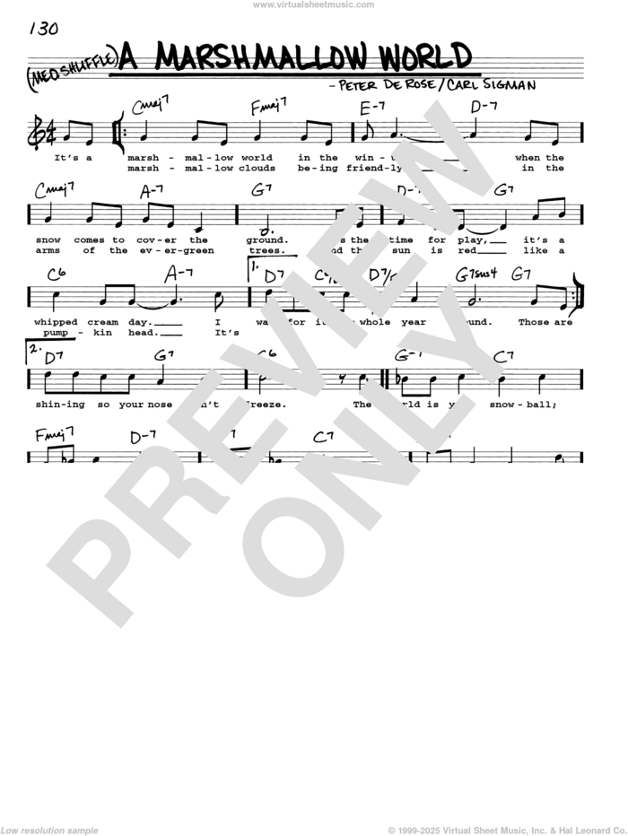 A Marshmallow World sheet music for voice and other instruments (real book with lyrics) by Carl Sigman and Peter DeRose, intermediate skill level