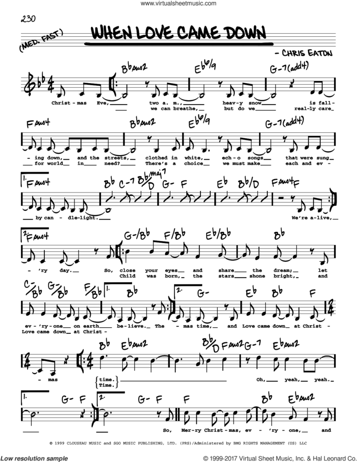 When Love Came Down sheet music for voice and other instruments (real book with lyrics) by Point Of Grace and Chris Eaton, intermediate skill level