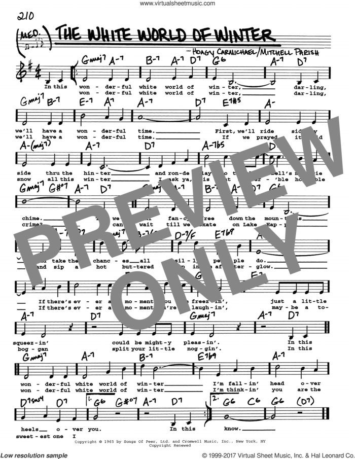 The White World Of Winter sheet music for voice and other instruments (real book with lyrics) by Hoagy Carmichael and Mitchell Parish, intermediate skill level