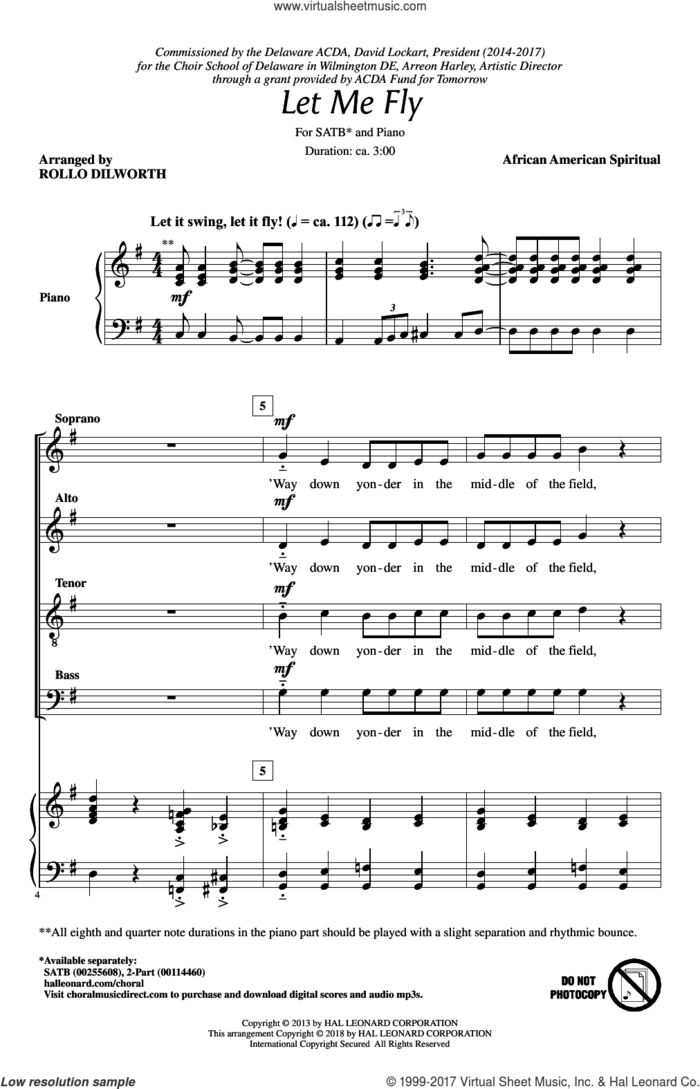 Let Me Fly sheet music for choir (SATB: soprano, alto, tenor, bass) by Rollo Dilworth and Miscellaneous, intermediate skill level