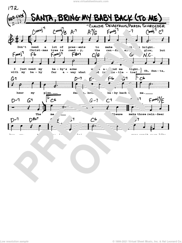 Santa, Bring My Baby Back (To Me) sheet music for voice and other instruments (real book with lyrics) by Elvis Presley, Aaron Schroeder and Claude DeMetruis, intermediate skill level
