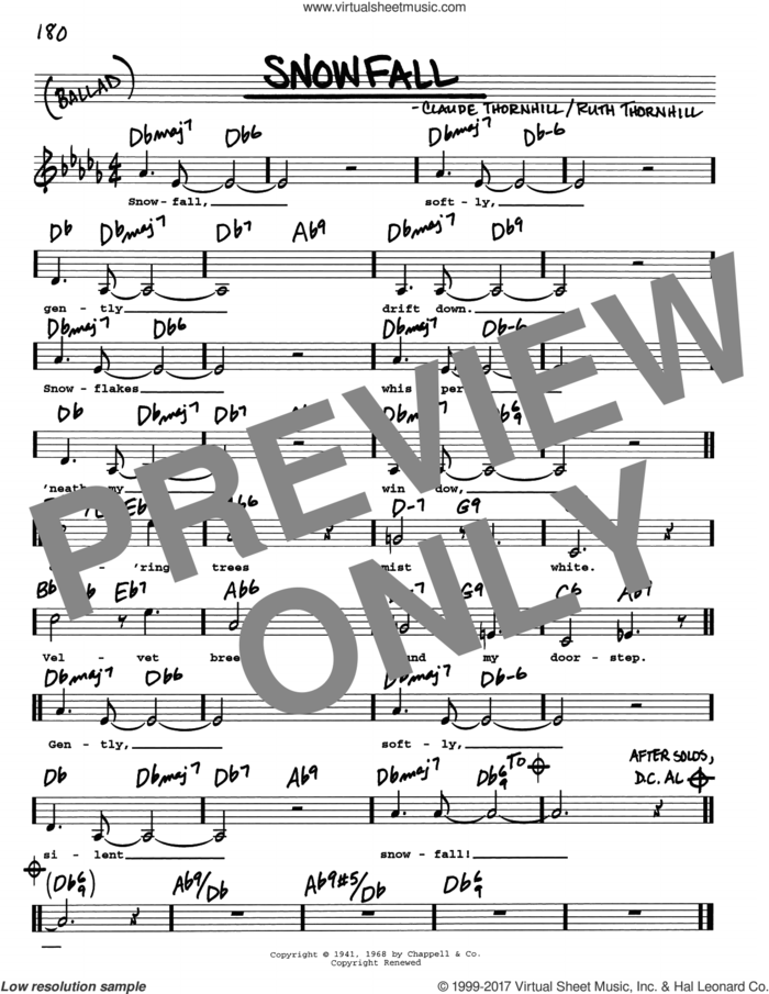 Snowfall sheet music for voice and other instruments (real book with lyrics) by Tony Bennett, Claude Thornhill and Ruth Thornhill, intermediate skill level