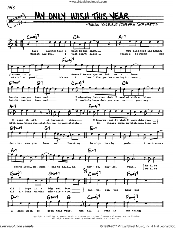 My Only Wish This Year sheet music for voice and other instruments (real book with lyrics) by Britney Spears, Brian Kierulf and Joshua Schwartz, intermediate skill level
