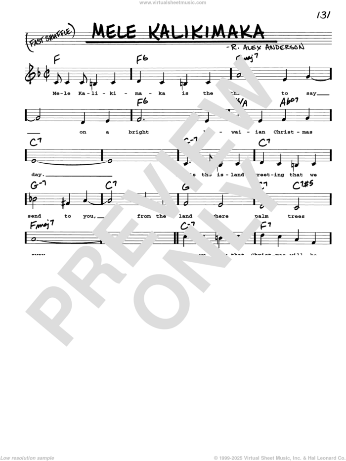 Mele Kalikimaka sheet music for voice and other instruments (real book with lyrics) by R. Alex Anderson and Jake Owen, intermediate skill level