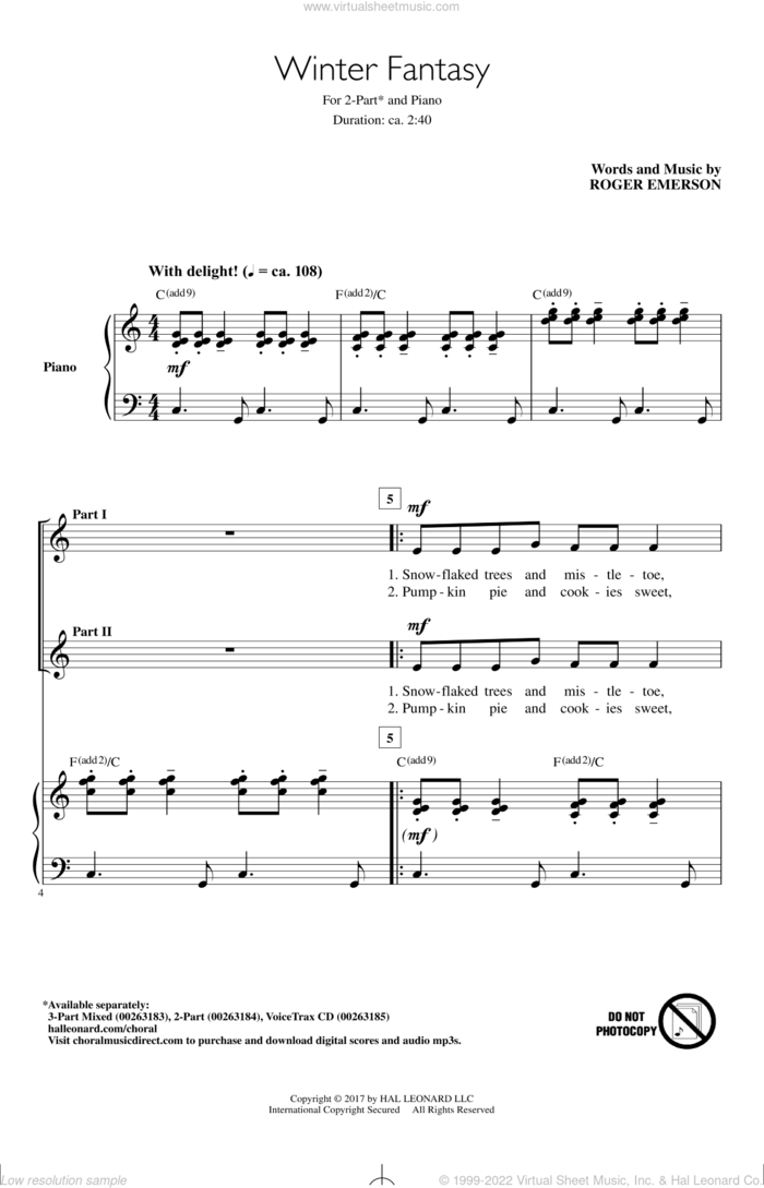 Winter Fantasy sheet music for choir (2-Part) by Roger Emerson, intermediate duet