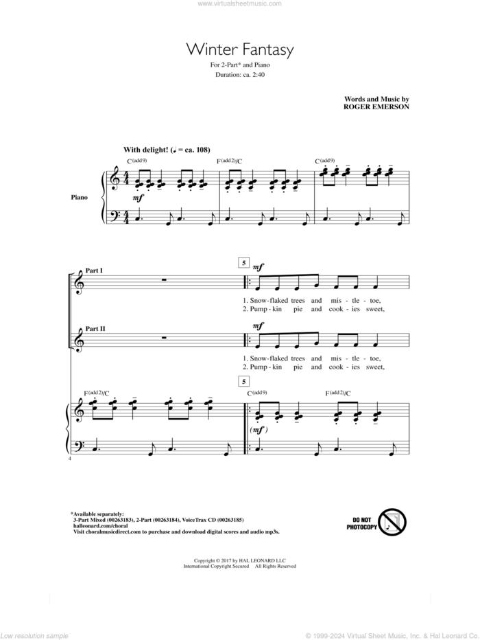 Winter Fantasy sheet music for choir (2-Part) by Roger Emerson, intermediate duet