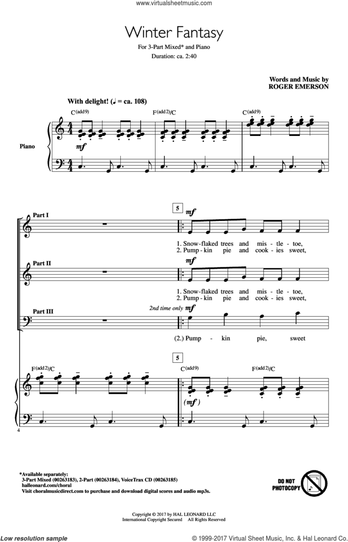 Winter Fantasy sheet music for choir (3-Part Mixed) by Roger Emerson, intermediate skill level