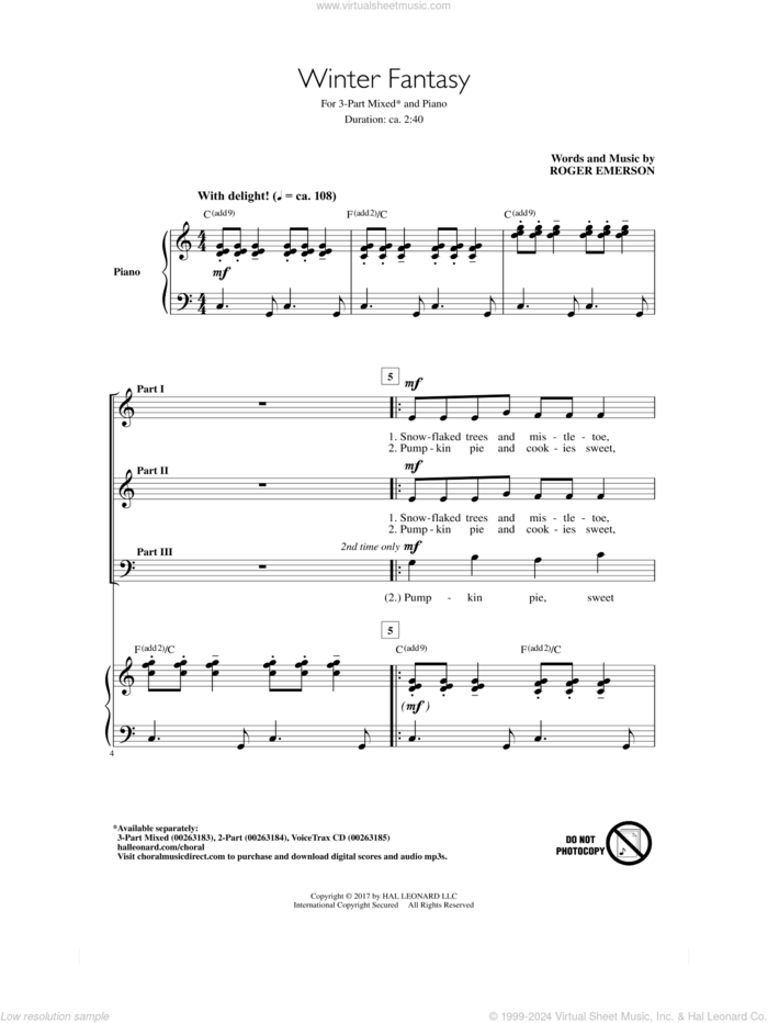 Winter Fantasy sheet music for choir (3-Part Mixed) by Roger Emerson, intermediate skill level