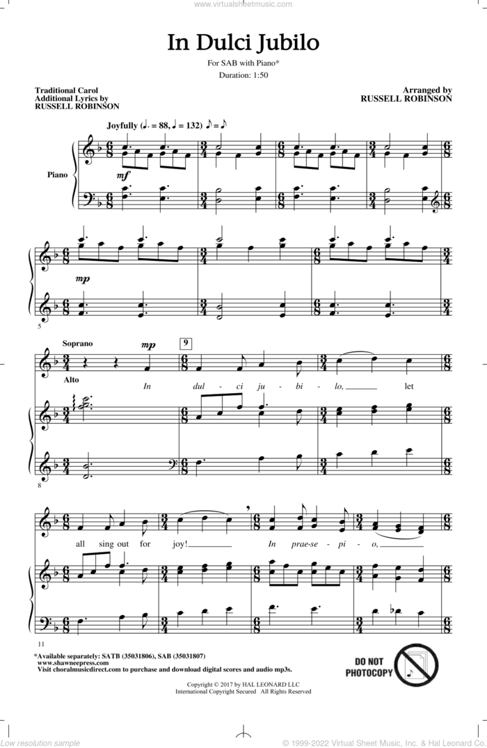 In Dulci Jubilo sheet music for choir (SAB: soprano, alto, bass) by Russell Robinson and Miscellaneous, intermediate skill level