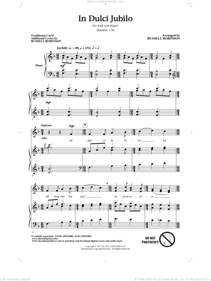 In Dulci Jubilo sheet music for choir (SAB: soprano, alto, bass) by Russell Robinson and Miscellaneous, intermediate skill level