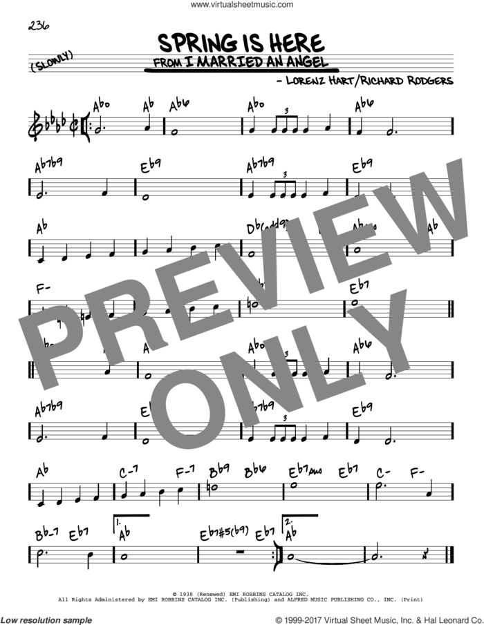 Spring Is Here sheet music for voice and other instruments (real book) by Rodgers & Hart, Lorenz Hart and Richard Rodgers, intermediate skill level