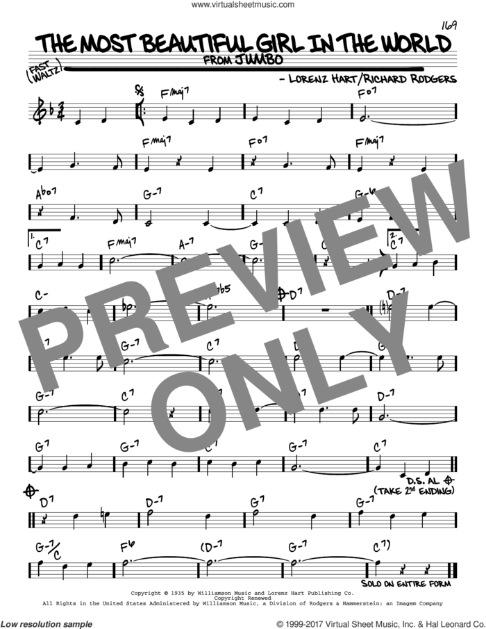 The Most Beautiful Girl In The World sheet music for voice and other instruments (real book) by Rodgers & Hart, Lorenz Hart and Richard Rodgers, intermediate skill level