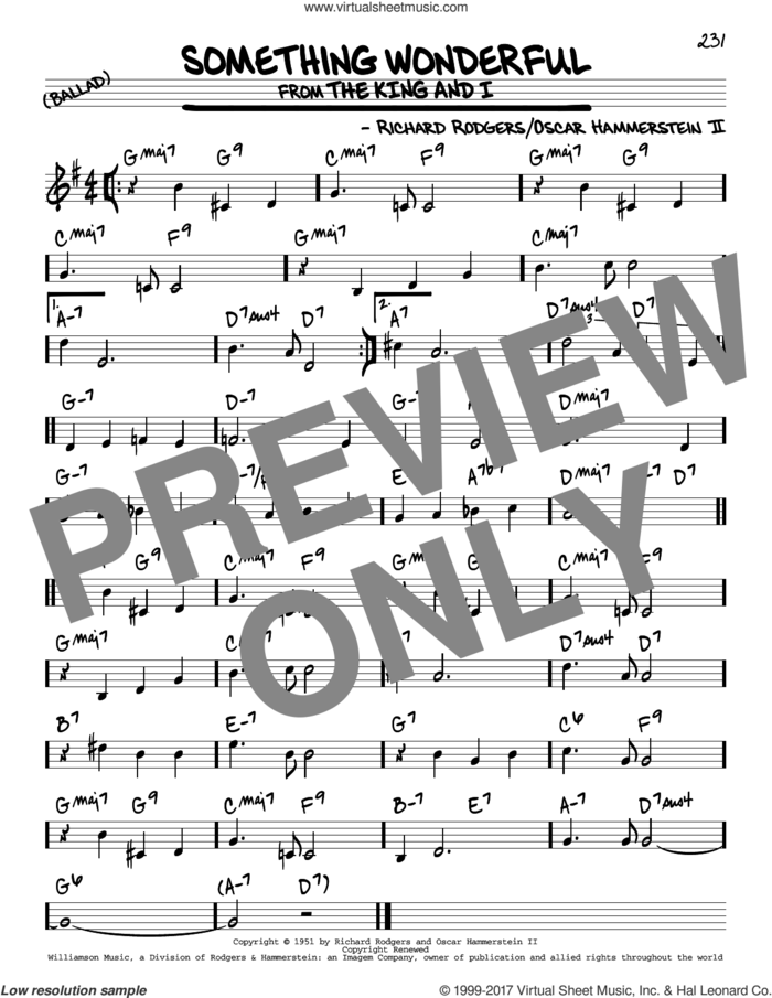 Something Wonderful sheet music for voice and other instruments (real book) by Rodgers & Hammerstein, Oscar II Hammerstein and Richard Rodgers, intermediate skill level