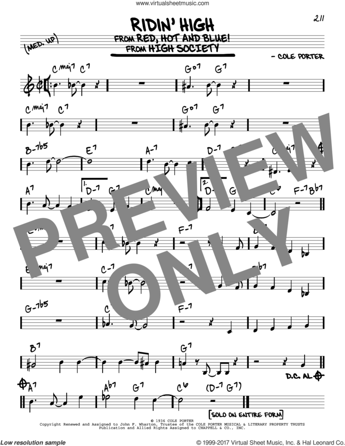 Ridin' High sheet music for voice and other instruments (real book) by Cole Porter, intermediate skill level