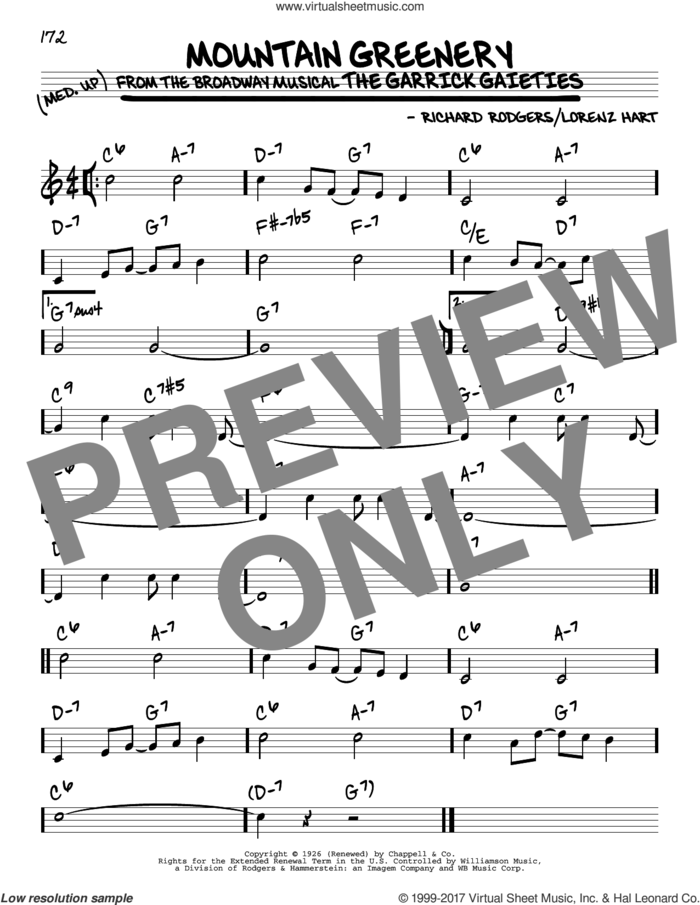 Mountain Greenery sheet music for voice and other instruments (real book) by Rodgers & Hart, Lorenz Hart and Richard Rodgers, intermediate skill level