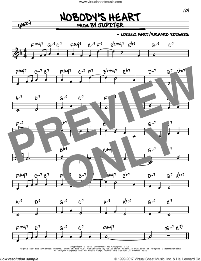 Nobody's Heart sheet music for voice and other instruments (real book) by Rodgers & Hart, Lorenz Hart and Richard Rodgers, intermediate skill level