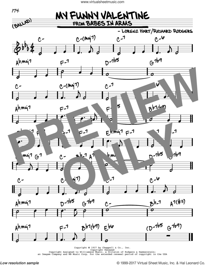 My Funny Valentine sheet music for voice and other instruments (real book) by Rodgers & Hart, Lorenz Hart and Richard Rodgers, intermediate skill level